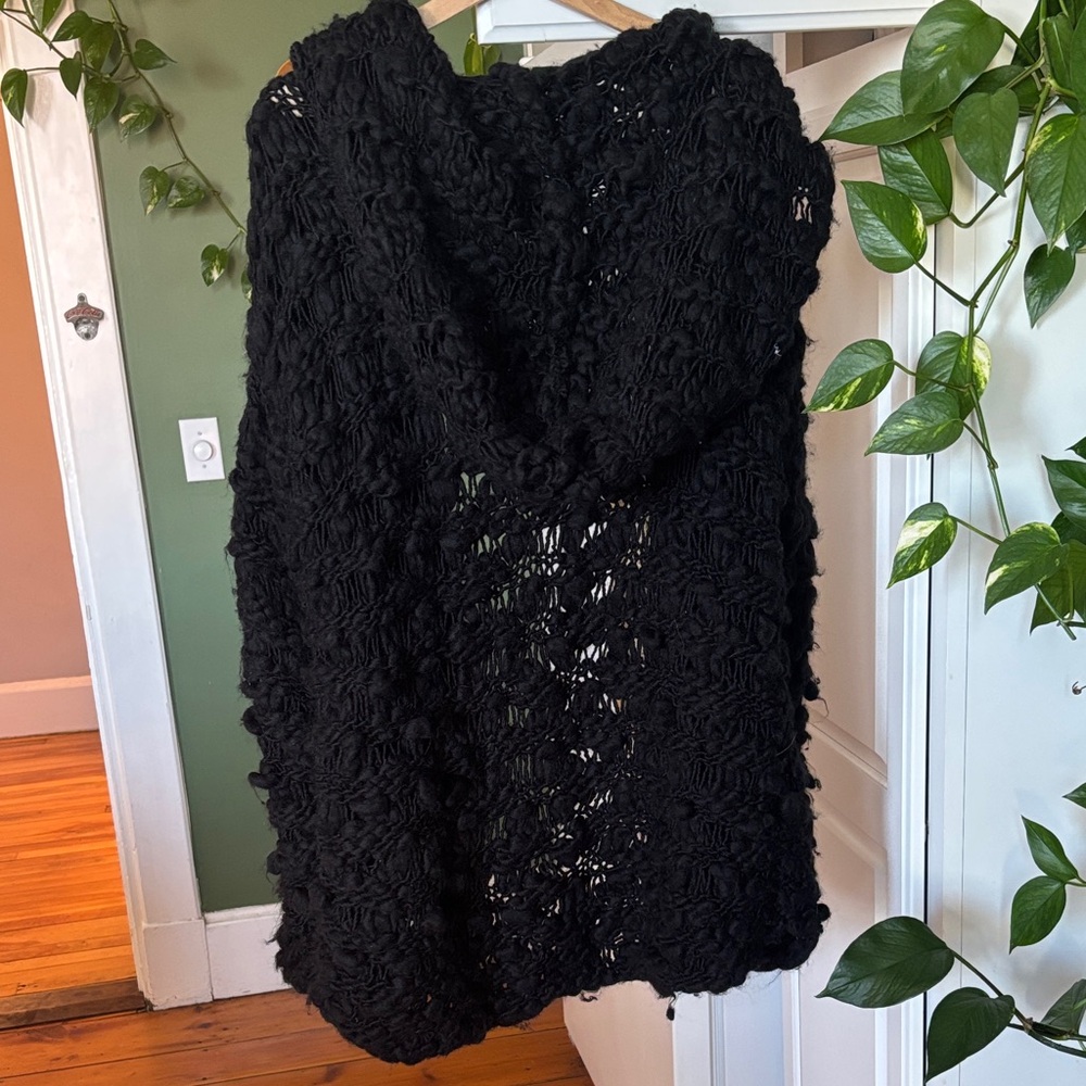 For Love And Lemons Black Open-Knit Cardigan with a Hood - Picture 3 of 9
